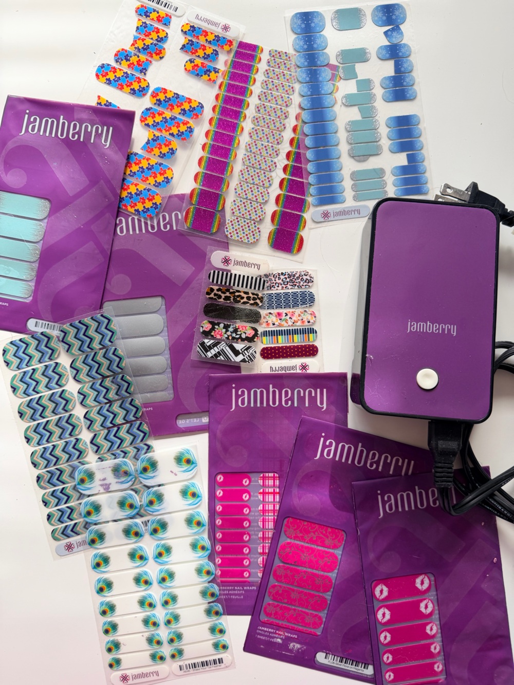 Jamberry Nail Wraps Lot UV Mini Heater Nail Decals Bundle New - Picture 7 of 9